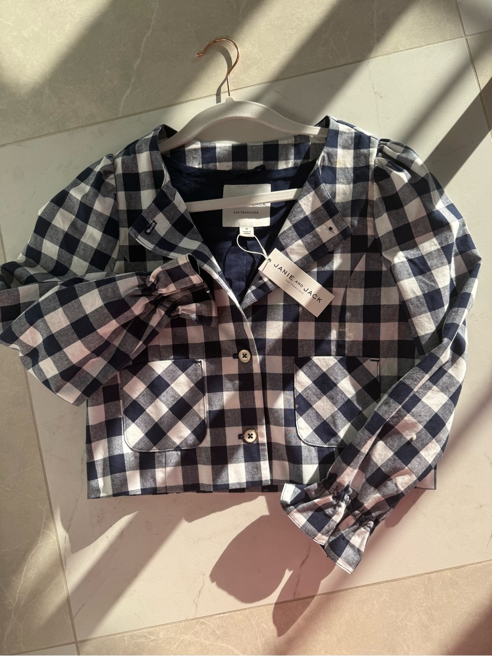 Janie and Jack Navy and White Gingham Button-Up jacket